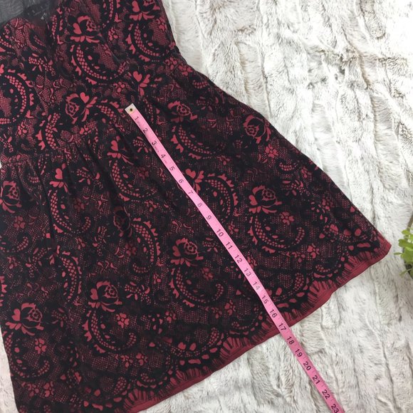 [Trixxi] Velvet Lace Print Mesh Flocked Skater Dress Size M Medium - Picture 6 of 10